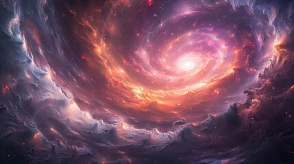 Wall Mural - Radiant galactic spiral with fiery orange and red nebulae set against dark space.