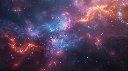 Wall Mural - Vivid cosmic space with glowing nebula clouds and colorful star formations.