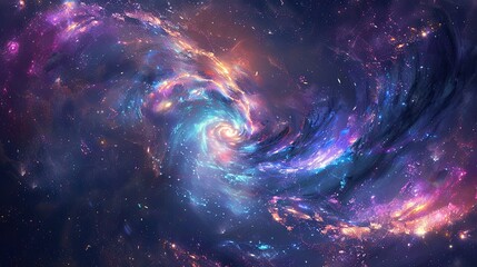 Wall Mural - Swirling galaxy with vivid star clusters and glowing nebula clouds in deep space.