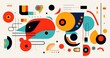 © Gams Images & Videos - beautiful abstract simple shapes, vector illustration, simple lines, black line art, flat colors, colorful, orange green blue yellow purple red white black