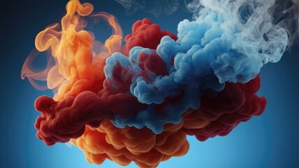 Wall Mural - Blue Red and orange contrast Color smoke abstract background. light glowing vapor floating cloud texture