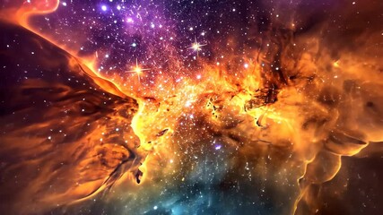 Wall Mural - this video captures a vibrant space with an abundance of stars and billowy clouds, creating a mesmer