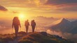 © gendis - Silhouettes of Hikers at Sunrise Over Mountain Range