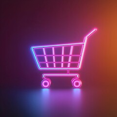 Wall Mural - Neon Shopping Cart Design in Vibrant Glow