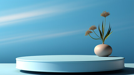 Wall Mural - empty pedestal display on light blue minimal background. blank podium for showing product. white pod