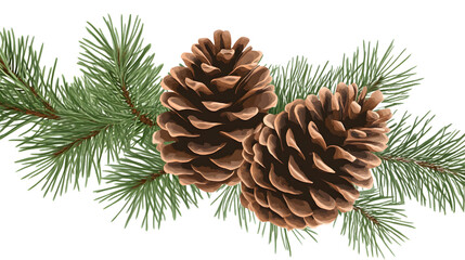 Wall Mural - pine cones on branch, illustration on transparent, png. drawing of seasonal autumn green fir and con