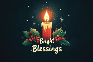 Wall Mural - Bright blessings candle decoration with holly leaves and berries in festive celebration