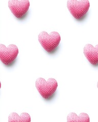 Wall Mural - A pattern of pink heart-shaped objects on a white background.