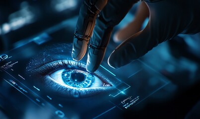 Poster - A futuristic hand interacts with a digital eye interface.