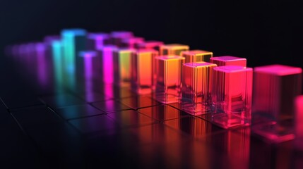 Aufkleber - Colorful Light Waves with Transparent Cubes on a Dark Background
