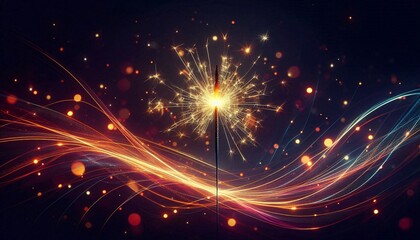 Aufkleber - Vibrant lighting sparkler creating enchanting trails of light against a dark background, perfect for celebration events