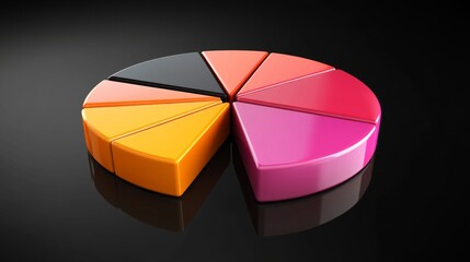 Aufkleber - Colorful Pie Chart Segment Display 3D Illustration on Black Background