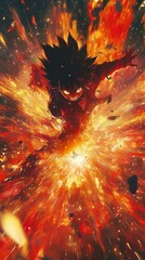 Wall Mural - red and yellow explosion anime wallpaper. anime wallpaper. ultra realistic. photorealistic
