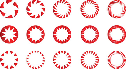 Wall Mural - set of red starburst stickers with sparkle vector icons. Shine symbol. Star sign collection
