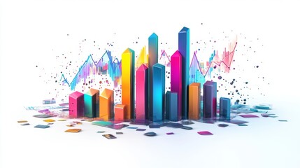 Fototapete - Colorful Abstract 3D Graphs and Charts with Modern Financial Elements