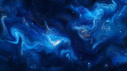 Poster - Deep Blue Cosmic Swirls with Stars in Mystical Galaxy Background