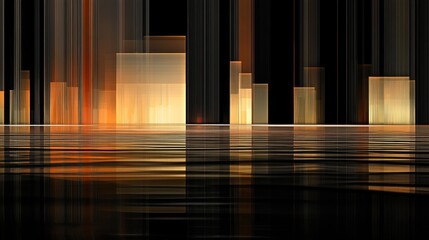 Poster - Abstract Digital Art with Vertical Stripes and Reflections at Sunset