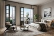© Michael - Stylish Visualization of a Chic Studio Apartment with Expansive French Doors and Neutral Decor