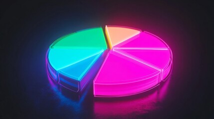 Poster - Neon Colorful Pie Chart on Dark Background for Creative Visualization