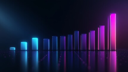Aufkleber - Rising Graph Bars in Neon Colors on Dark Background