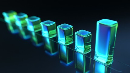 Fototapete - Colorful Glass Blocks with Reflections and Light Glow on Surface