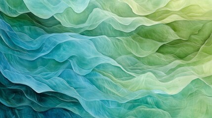 Fototapete - Abstract Waves with Soft Color Gradations in Blue and Green Tones