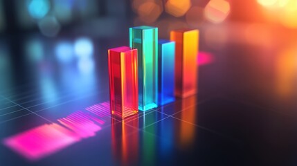 Poster - Colorful 3D Graphs Depicting Financial Data on a Table Surface