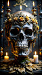 © Mohsin Graphic - Portrait of human skeleton skull with color flowers