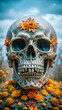 © Mohsin Graphic - Portrait of human skeleton skull with color flowers