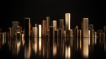 Aufkleber - Abstract Golden Cityscape with Reflection on Dark Background
