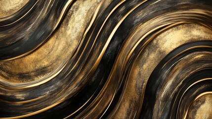 Poster - Elegant Gold and Black Abstract Texture with Flowing Wave Patterns