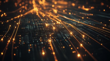 Poster - Abstract Light Trails and Digital Particles Flowing Over Dark Background