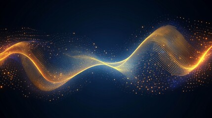 Aufkleber - Abstract Wave Pattern with Golden and Blue Light Effects on Dark Background