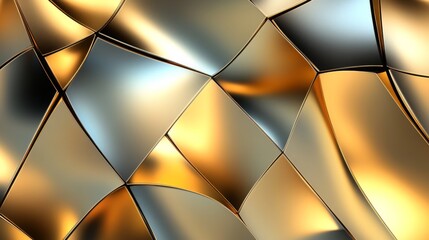 Poster - Abstract Metallic Waves in Gold and Silver Tones for Background Use