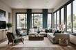© Michael - Spacious Contemporary Living Room Design with Large Windows and Cozy Furniture