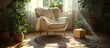 © Almahyra - Cozy armchair in sunlit room with plants.