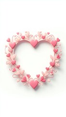 Wall Mural - Charming Pink Heart Frame with Contour Hearts for Romantic Designs, Greeting Cards, and Posters Perfect for Spring and Valentine's Day Celebrations on a White Background