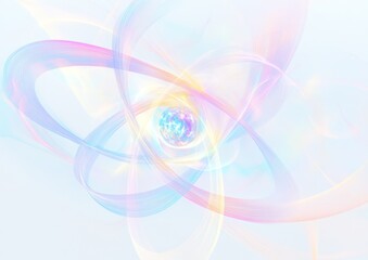 Abstract pastel swirls and glowing orb, ethereal energy concept.