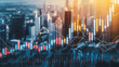 © Tetlak - Abstract financial chart with cityscape background, showing candlestick patterns and data trends. Trade, technology, investment and analysis concept.