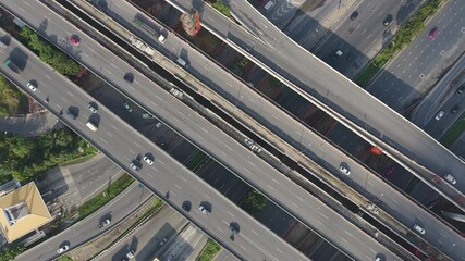 Wall Mural - Aerial view city expressway transport junction road with vehicle movement transport industry