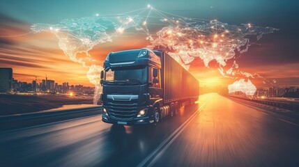 Wall Mural - logistics international delivery concept, world map with logistic network distribution on background