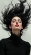 © Pete - Woman with closed eyes, abstract hair in black clothing. Stylish portrait shows calm expression. Fashionable, artistic photo. Suitable for fashion beauty magazines. Ideal for modern style.