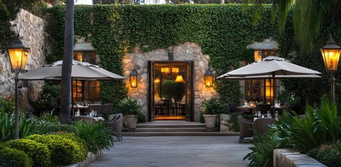 Wall Mural - the exterior of an old stone restaurant in California