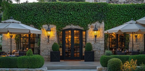 Wall Mural - the exterior of an old stone restaurant in California