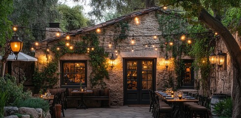 Wall Mural - the exterior front door and patio area at an elegant country club restaurant