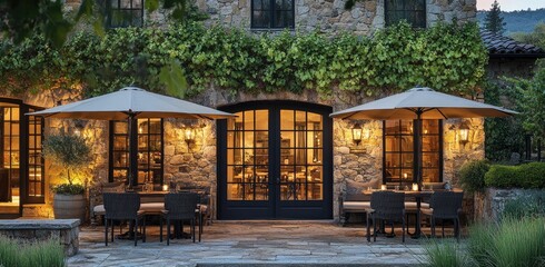 Wall Mural - the exterior front door and patio area at an elegant country club restaurant