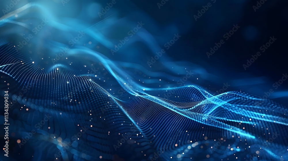 Abstract blue digital wave background with glowing particles. Stock ...