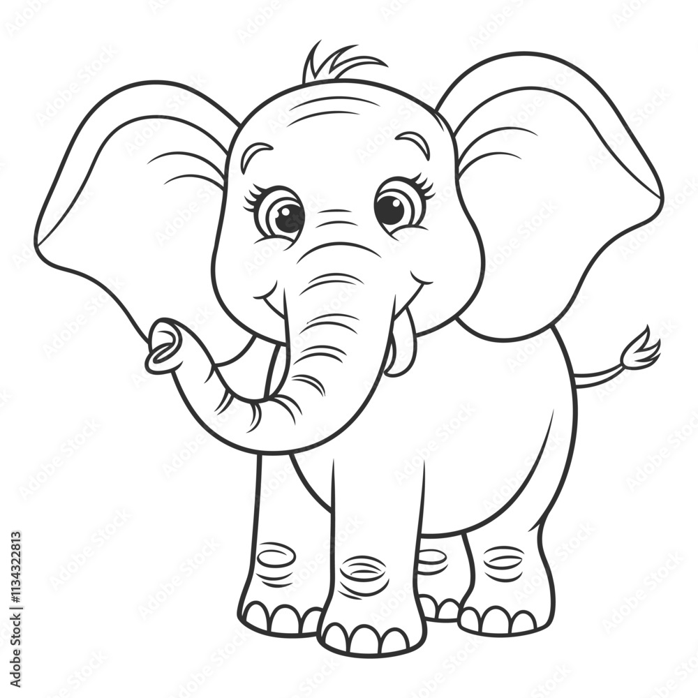 Cute kawaii elephant and baby cartoon character coloring page vector ...