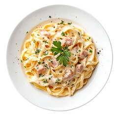 Wall Mural - Creamy Fettuccine Pasta with Ham and Parsley