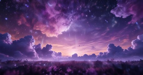 Wall Mural - bokeh lights with purple swirling clouds and stars in the background, universe, vibrant
